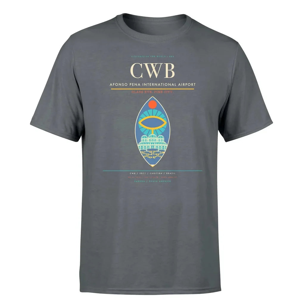 Afonso Pena International Airport (CWB) T-Shirt single-side front print in Gray | afonso-pena-international-airport-cwb-double-side-t-shirt