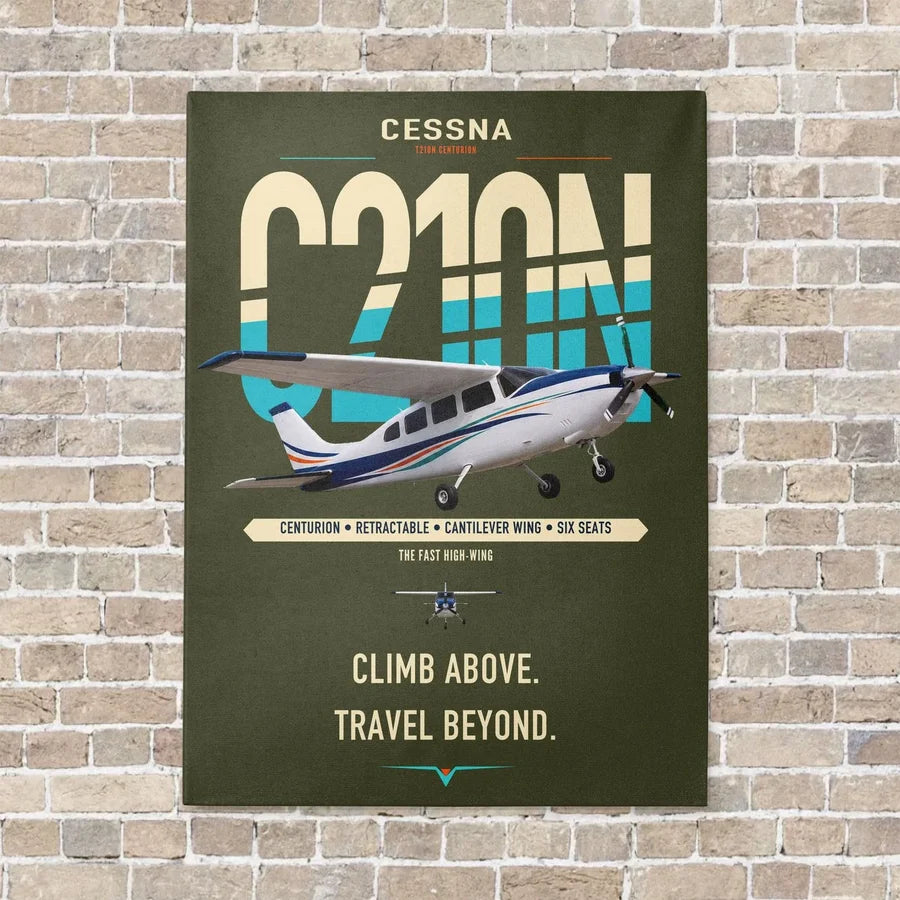 Cessna T210N Centurion vertical canvas print - no frame - green army background
