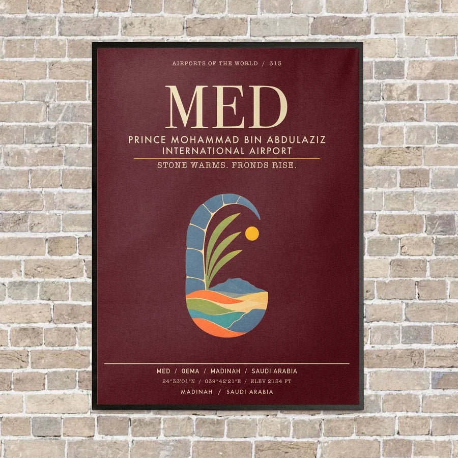 Prince Mohammad Bin Abdulaziz International Airport MED - Canvas Framed - Dark Red