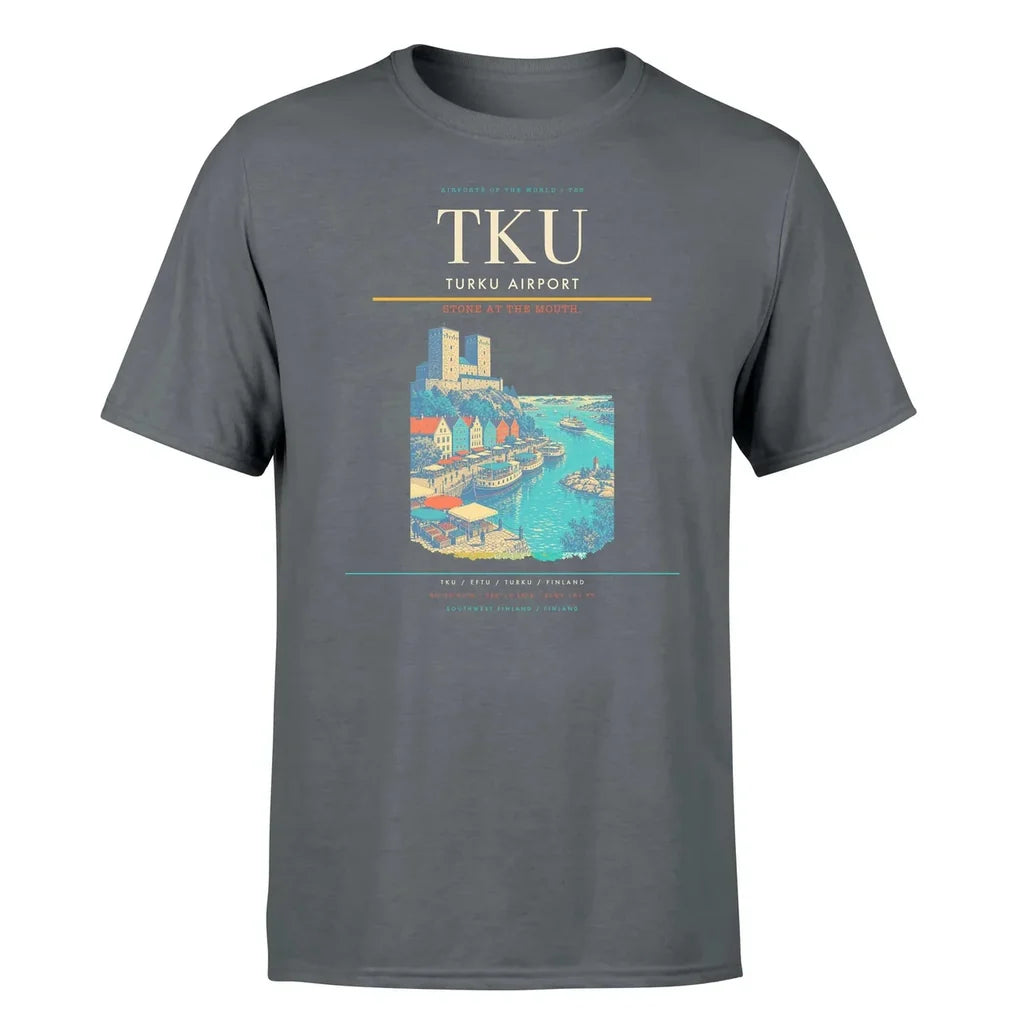 Turku Airport (TKU) T-Shirt single-side front print in Gray | turku-airport-tku-double-side-t-shirt