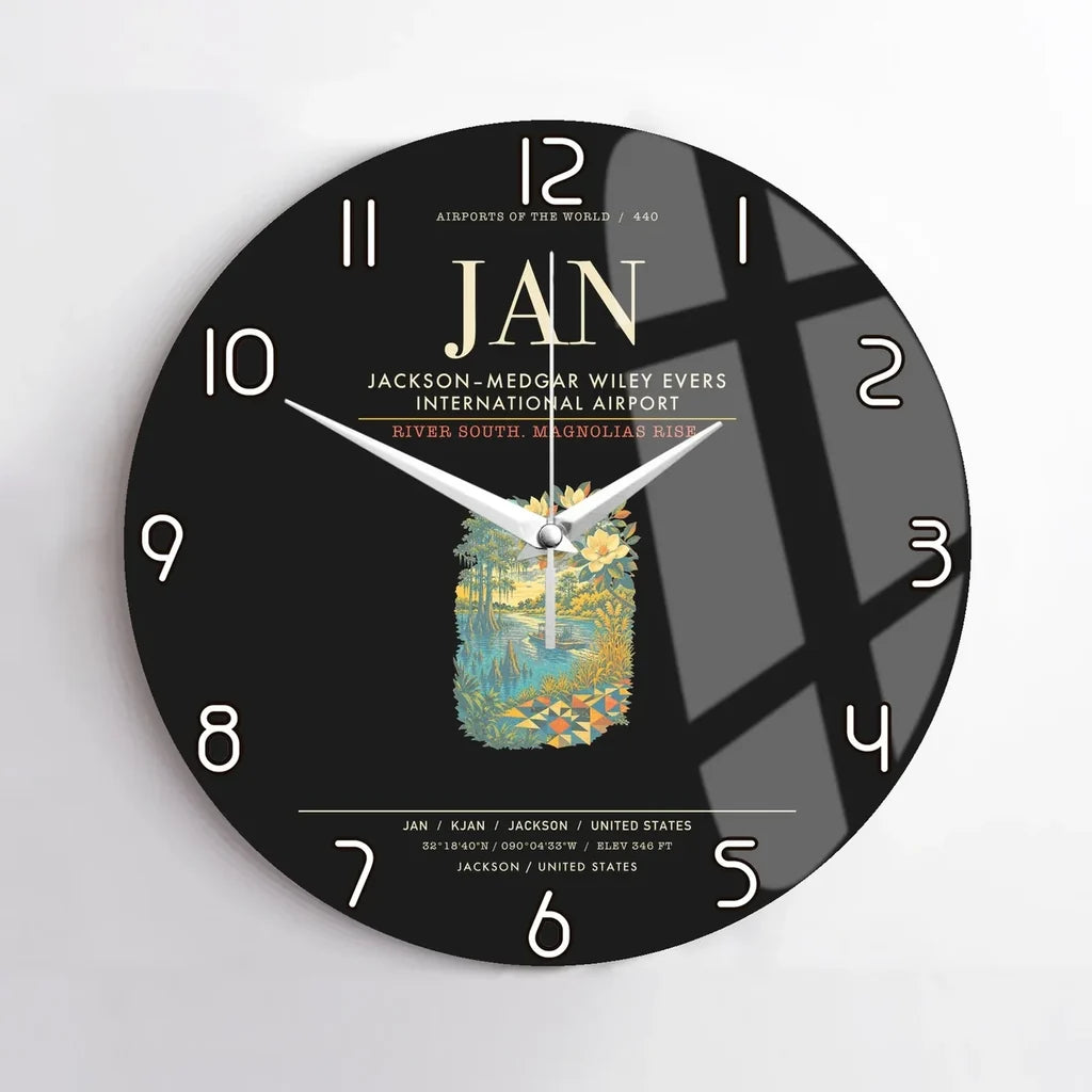 JacksonMedgar Wiley Evers International Airport JAN Wall-Clock No-Frame - Black