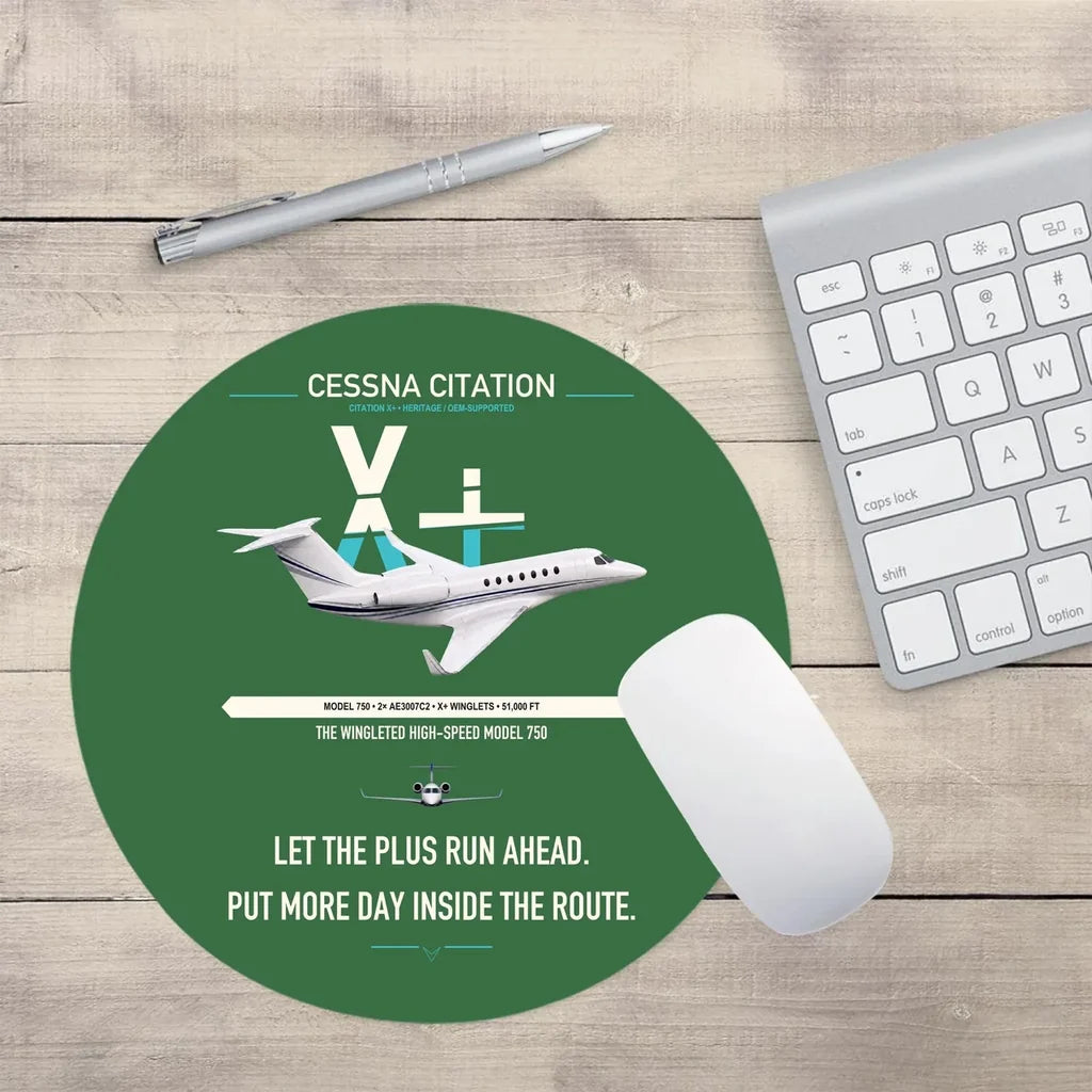 Cessna Citation X+ design on green round mouse pad