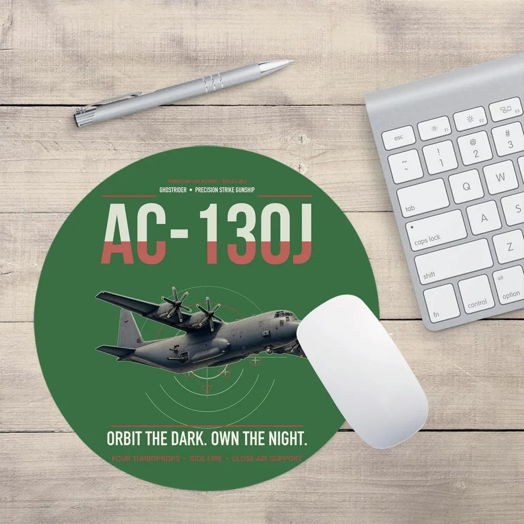 AC-130J Ghostrider design on green round mouse pad