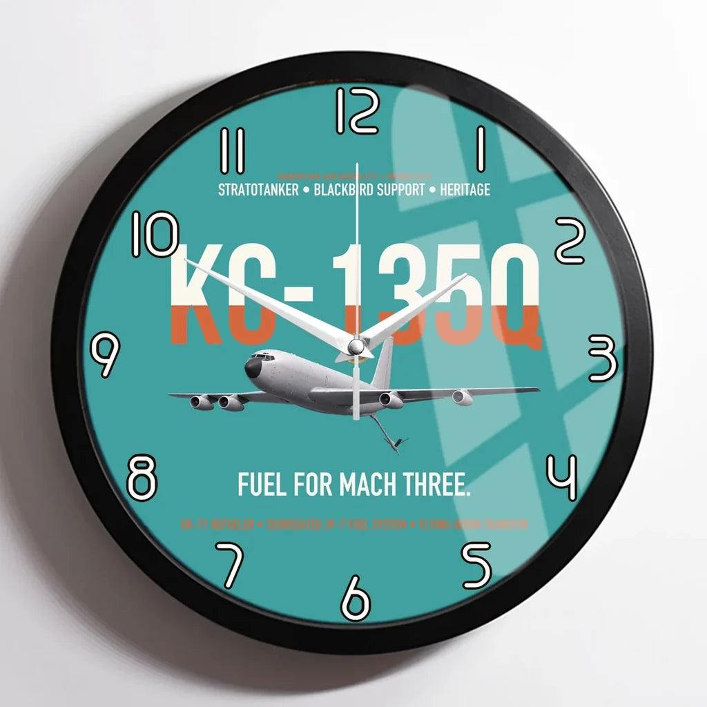 KC-135Q Blackbird Tanker design on turquoise framed wall clock