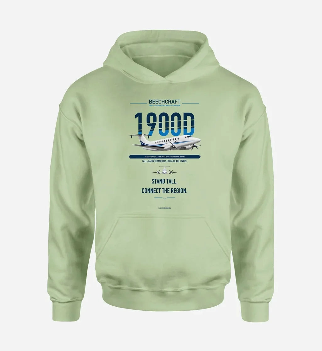 Beechcraft 1900D design on light green hoodie single side