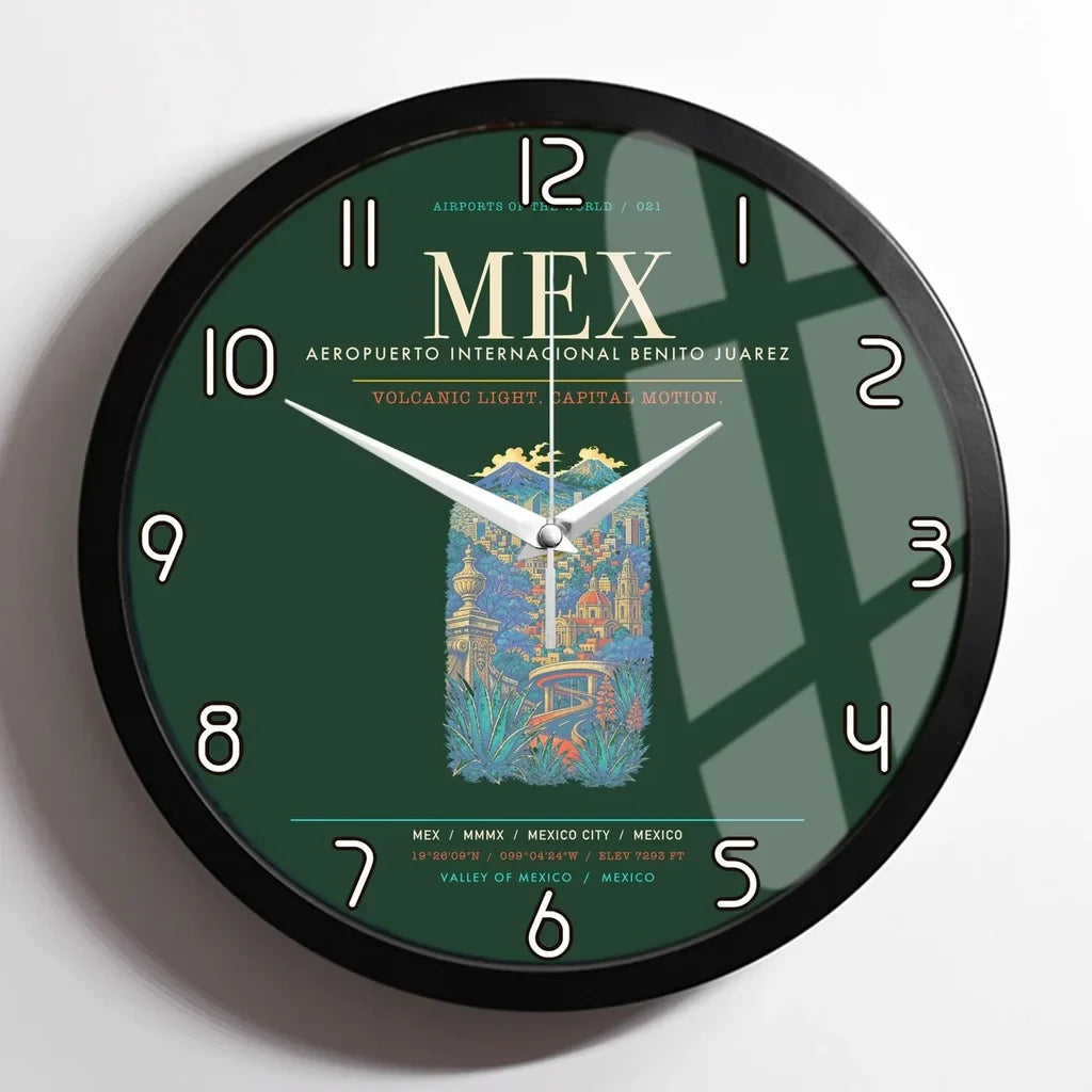 Mexico City Benito Juarez International Airport MEX Wall-Clock Framed - Dark Green