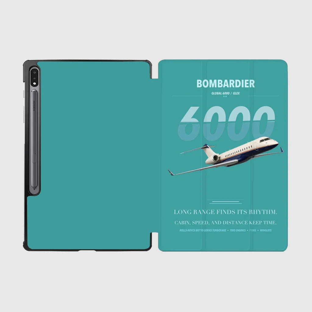 Bombardier Global 6000 design on turquoise samsung tablet tablet case