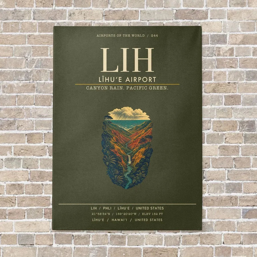 Līhuʻe Airport LIH vertical canvas print - no frame - green army background