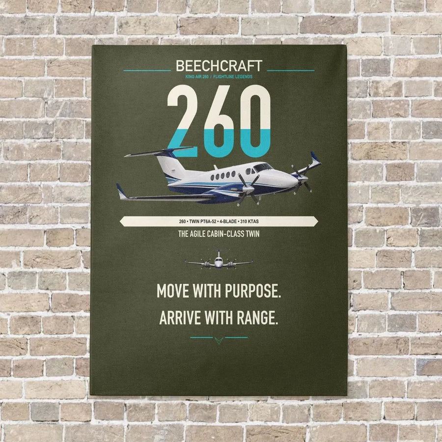 Beechcraft King Air 260 vertical canvas print - no frame - green army background