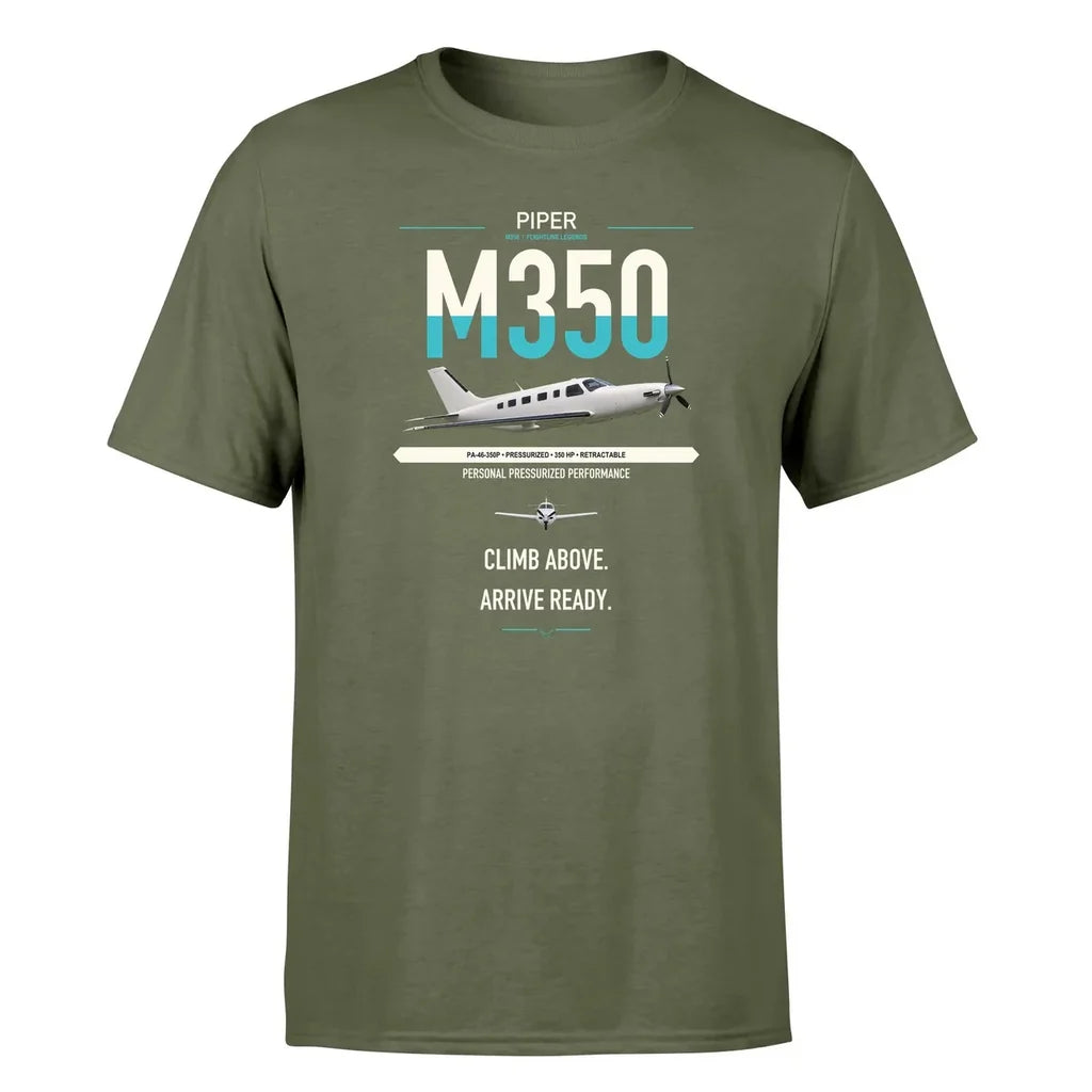 Piper M350 design on green army t-shirt, single-side print
