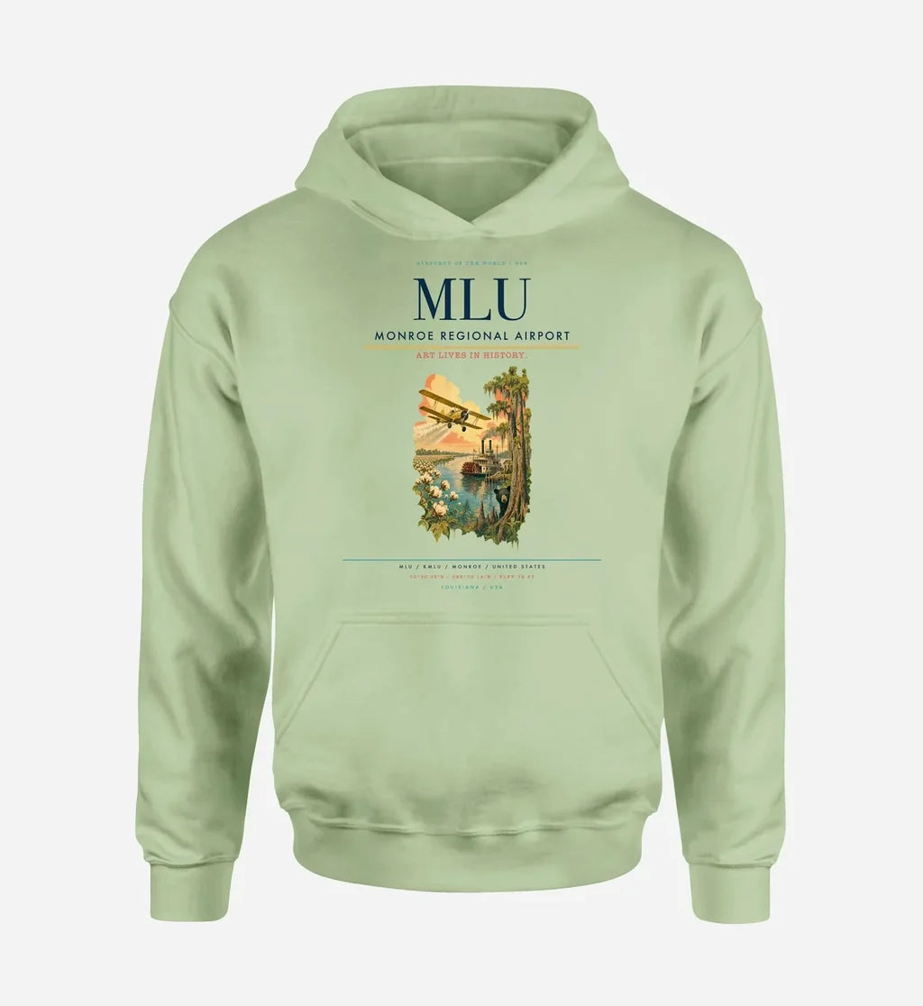Monroe Regional Airport (MLU) design on light green hoodie single-side print