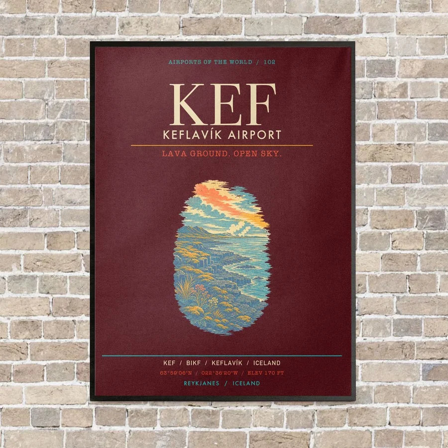 Keflavik Airport KEF - Canvas Framed - Dark Red