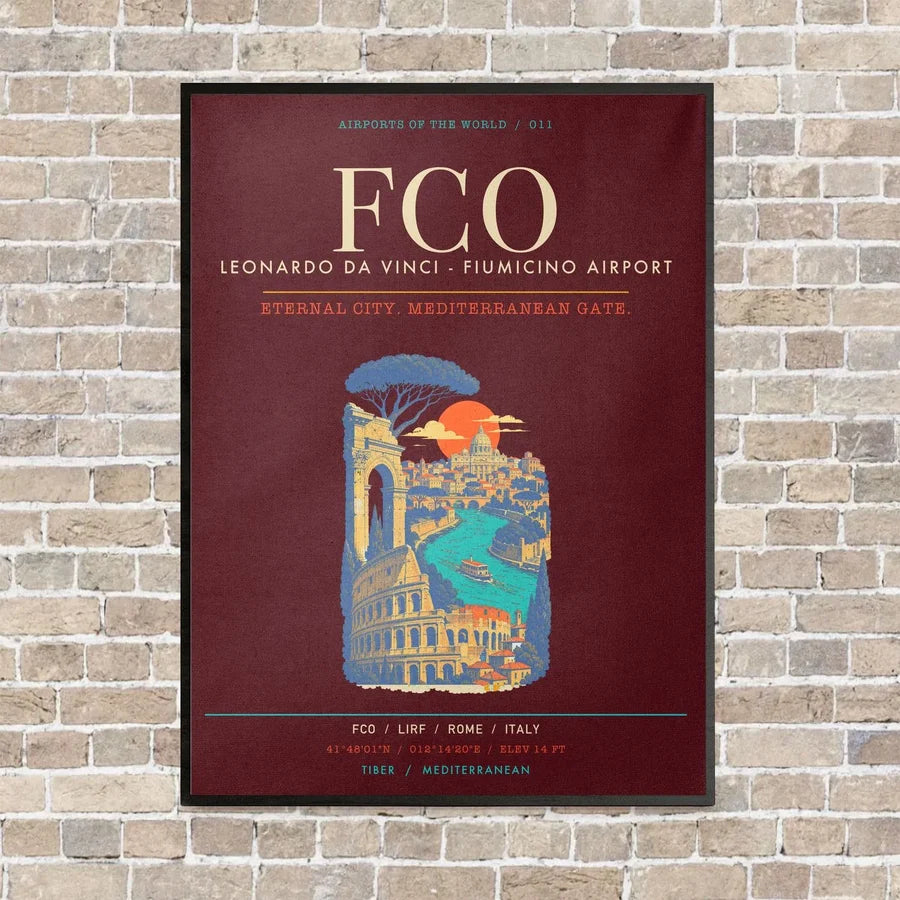 Rome Leonardo da Vinci Fiumicino Airport FCO - Canvas Framed - Dark Red