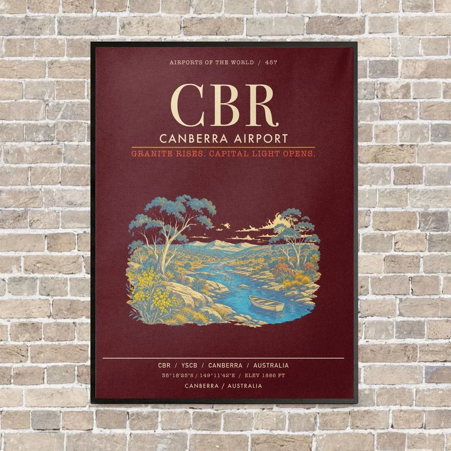 Canberra Airport CBR - Canvas Framed - Dark Red