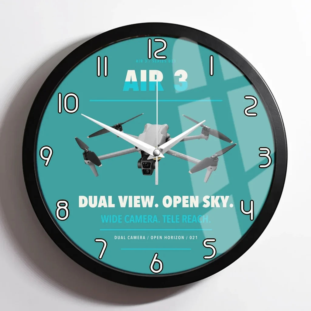 DJI Air 3 design on turquoise framed wall clock