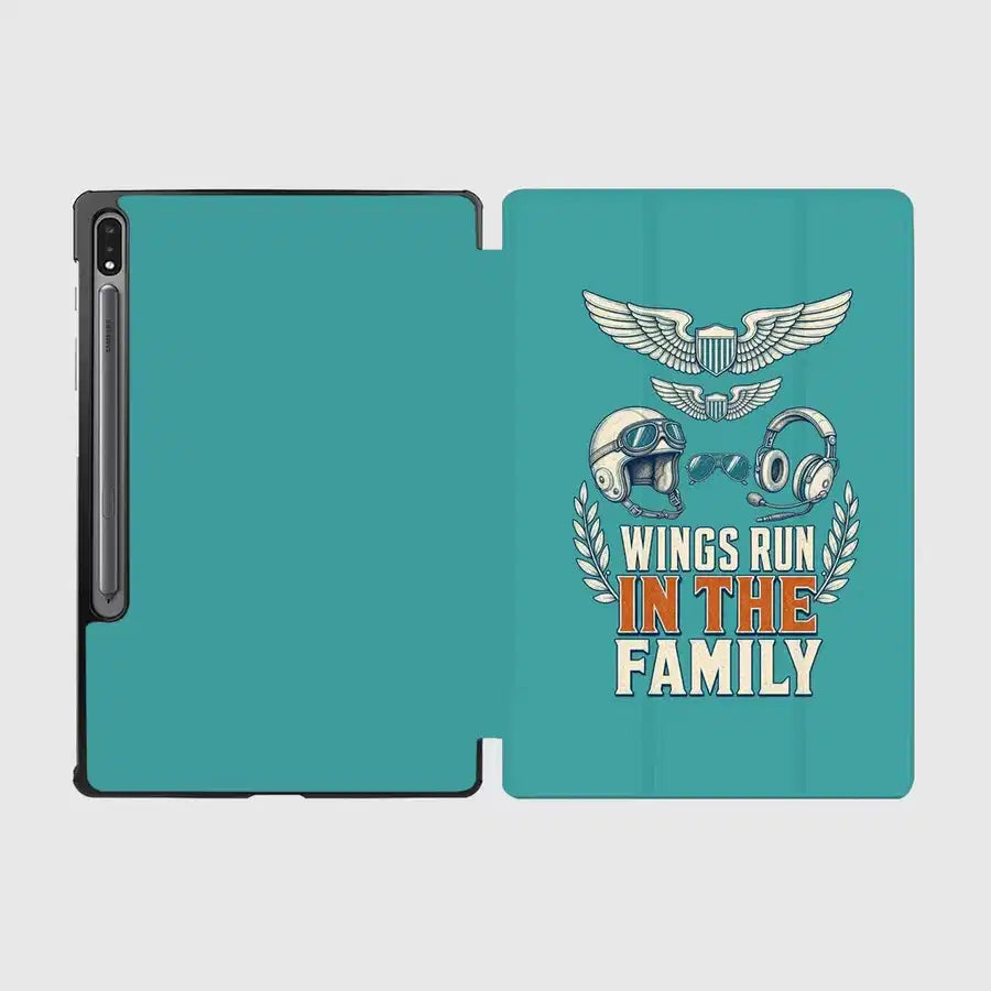 Wings Run In The Family design on turquoise samsung tablet tablet case