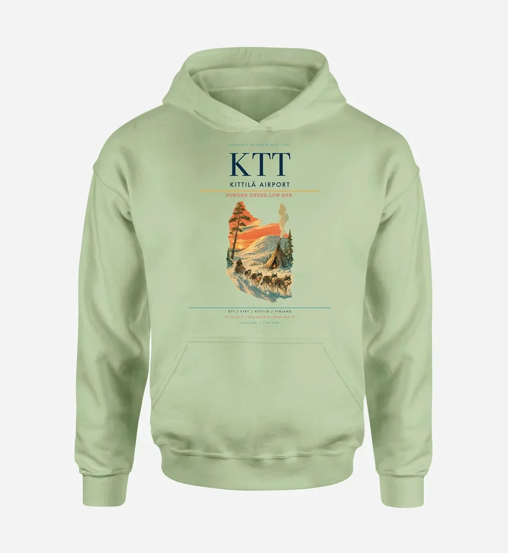 Kittilä Airport (KTT) design on light green hoodie single-side print