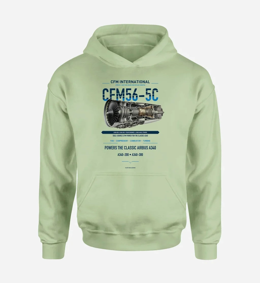 CFM56-5C design on light green hoodie single side