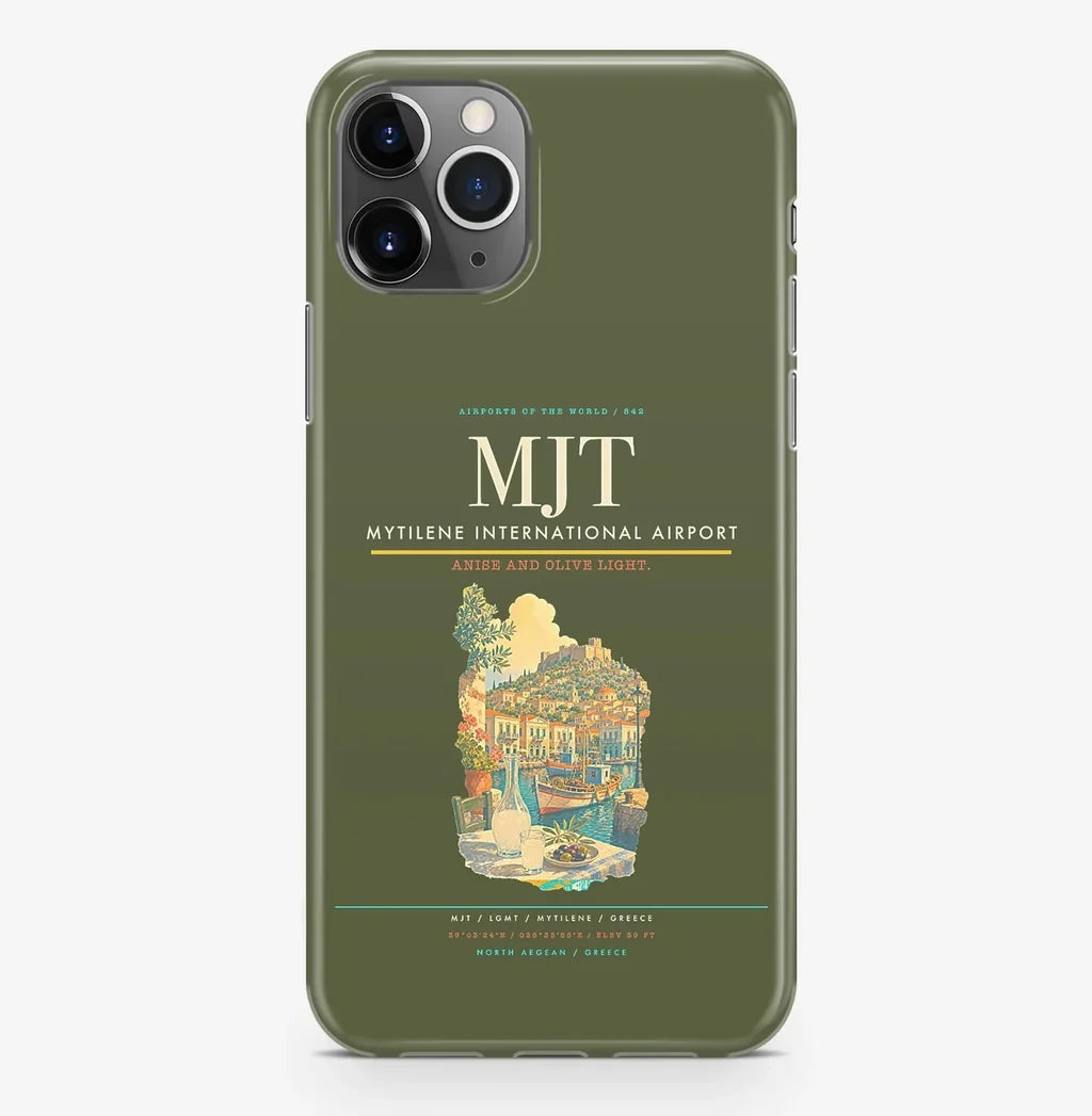 Mytilene Airport (MJT) design on green army iPhone 16 Pro MagSafe case
