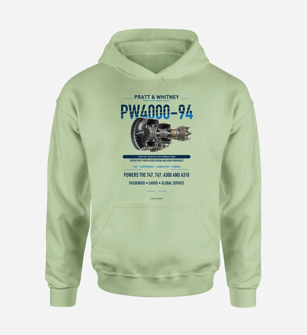 PW4000-94 design on light green hoodie single side