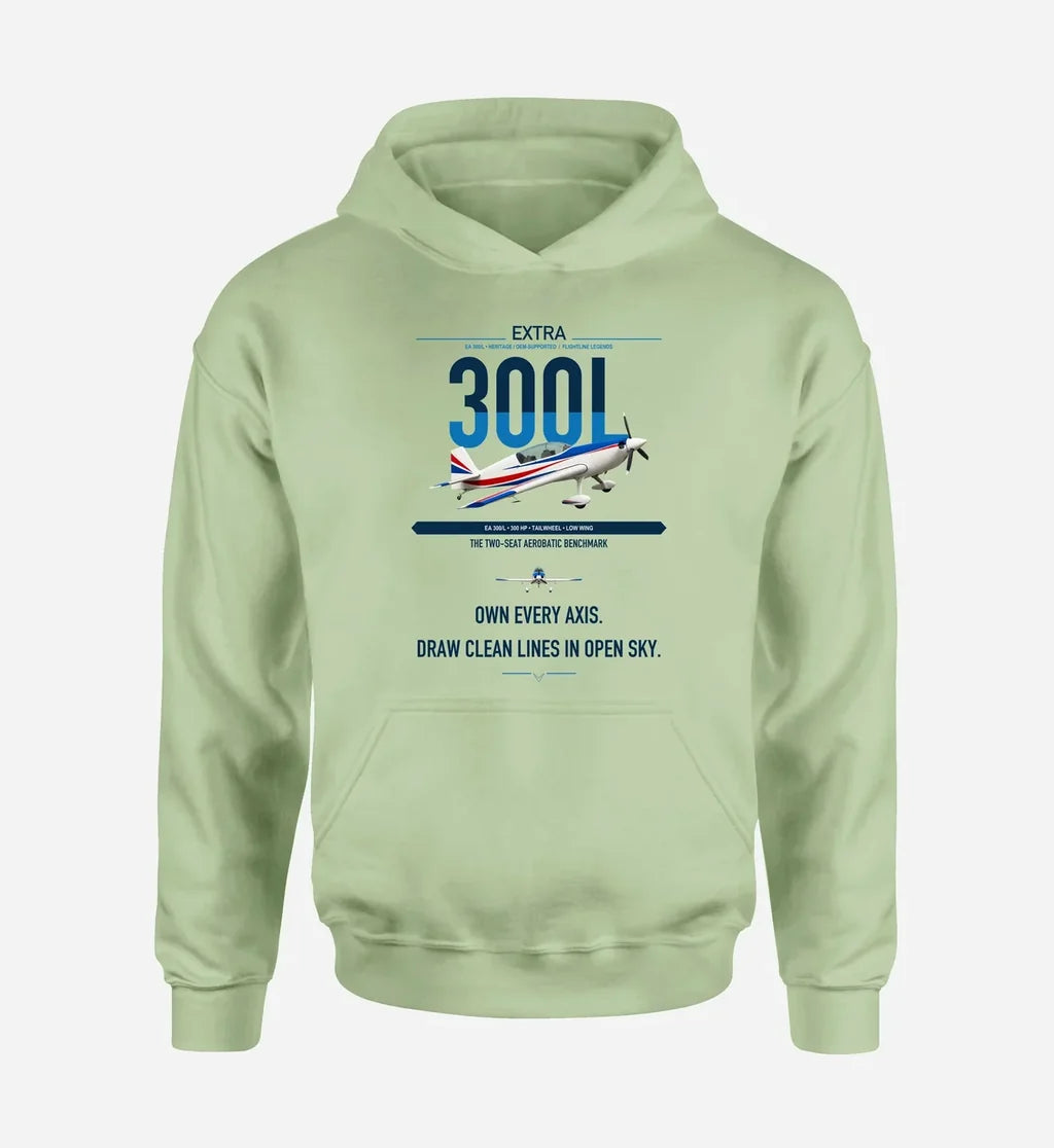 Extra 300L design on light green double-side hoodie, single-side print