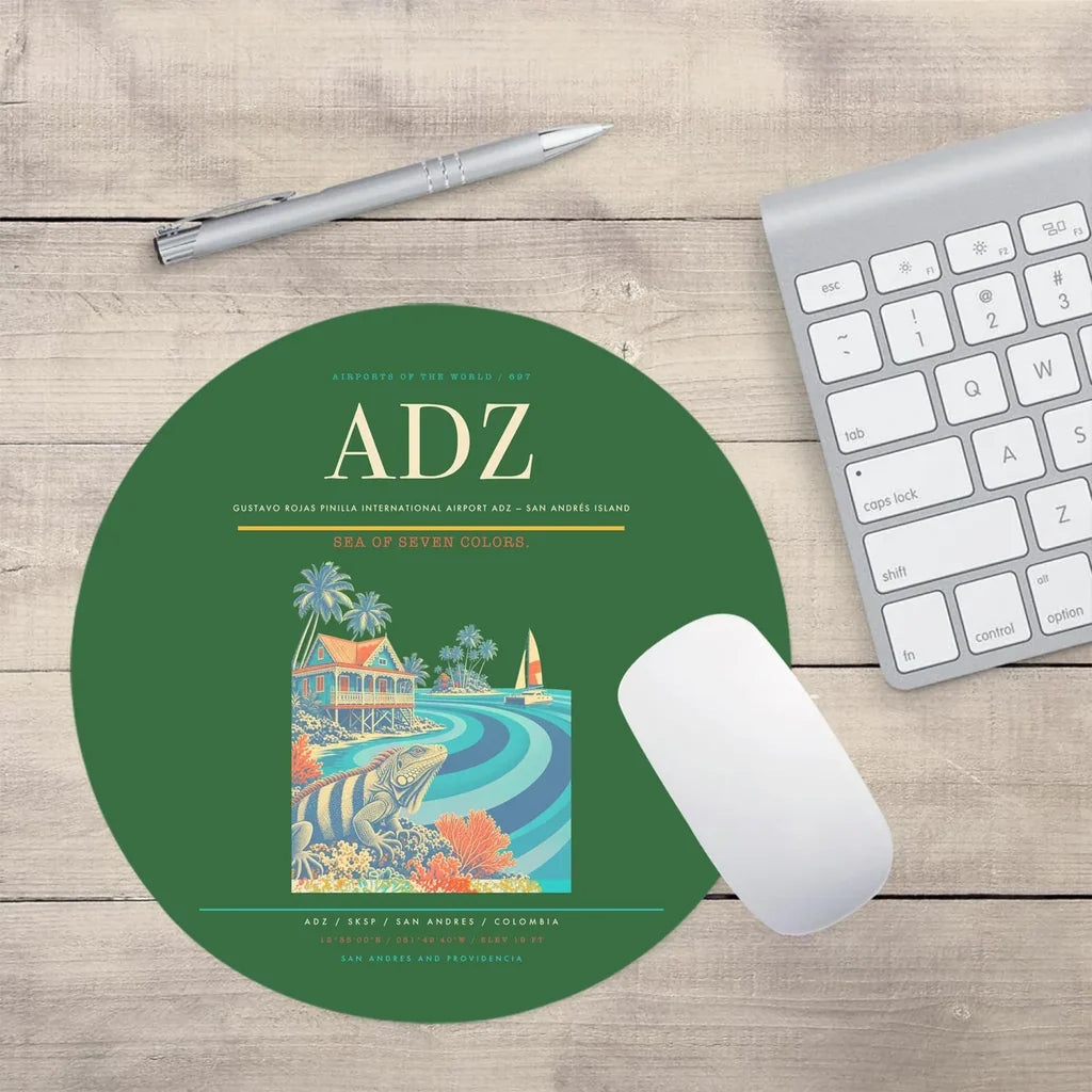 Gustavo Rojas Pinilla International Airport (ADZ) design on green round mouse pad