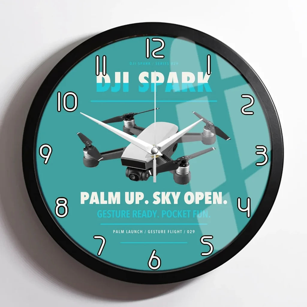 DJI Spark design on turquoise framed wall clock