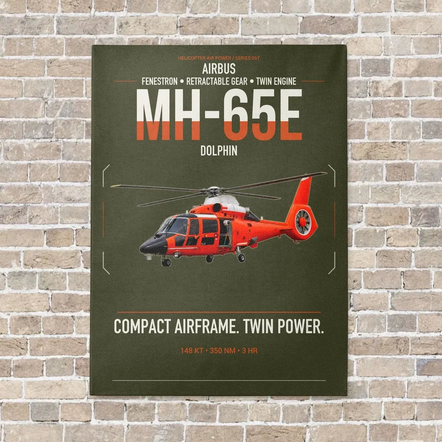 Airbus MH-65E Dolphin vertical canvas print - no frame - green army background