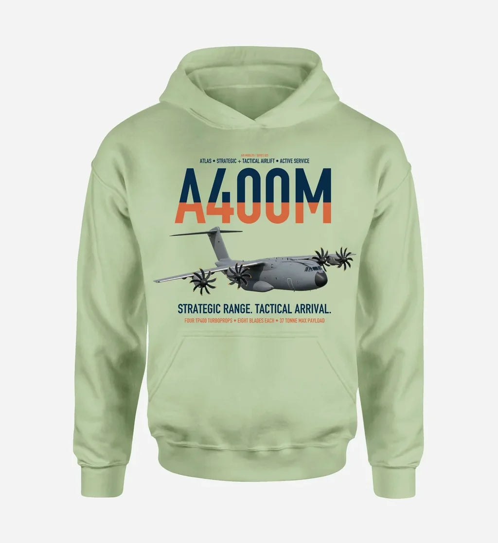 Airbus A400M Atlas design on light green double-side hoodie, single-side print
