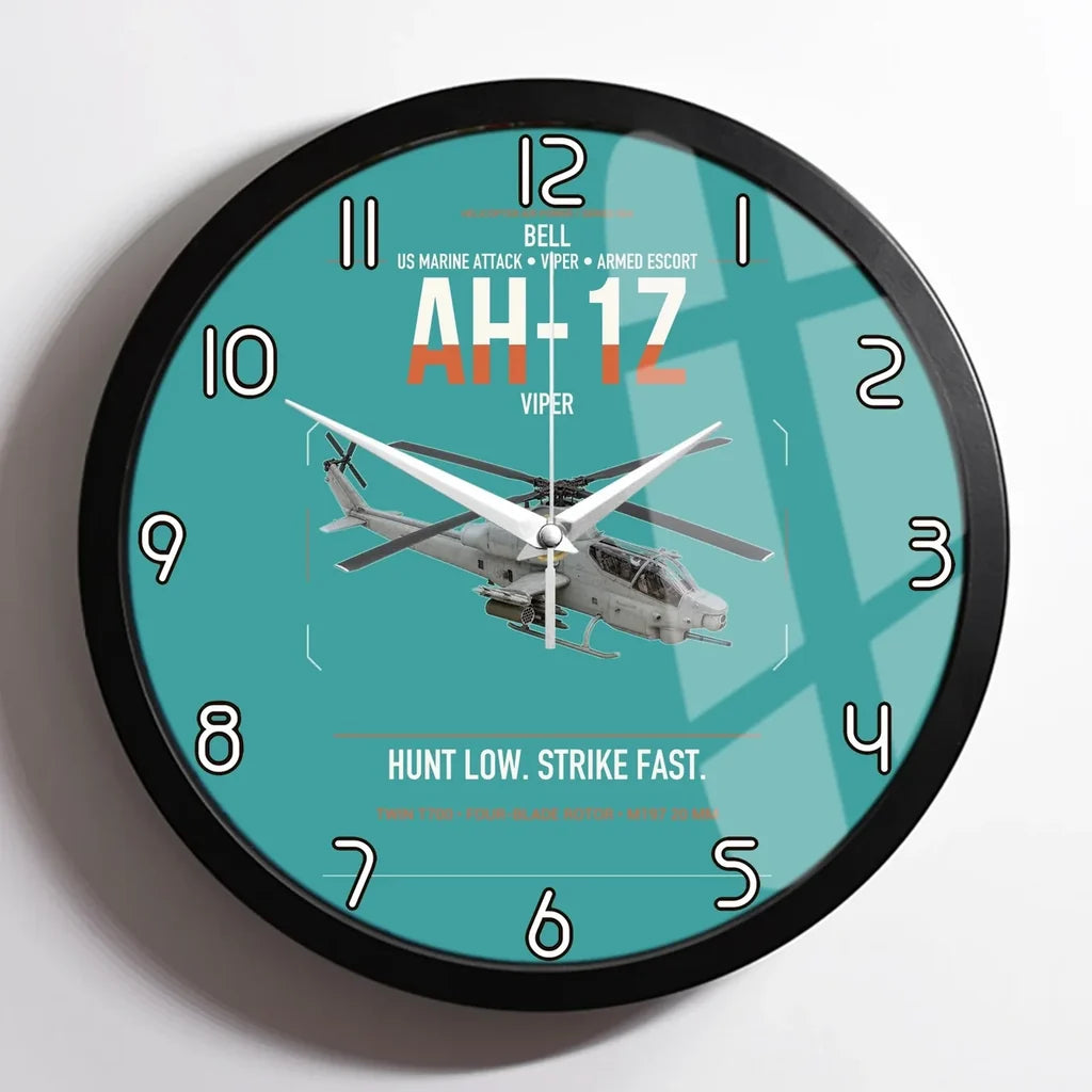 Bell AH-1Z Viper design on turquoise framed wall clock