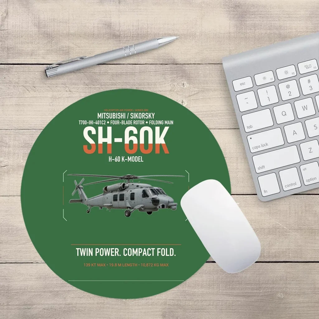 Mitsubishi Sikorsky SH-60K design on green round mouse pad