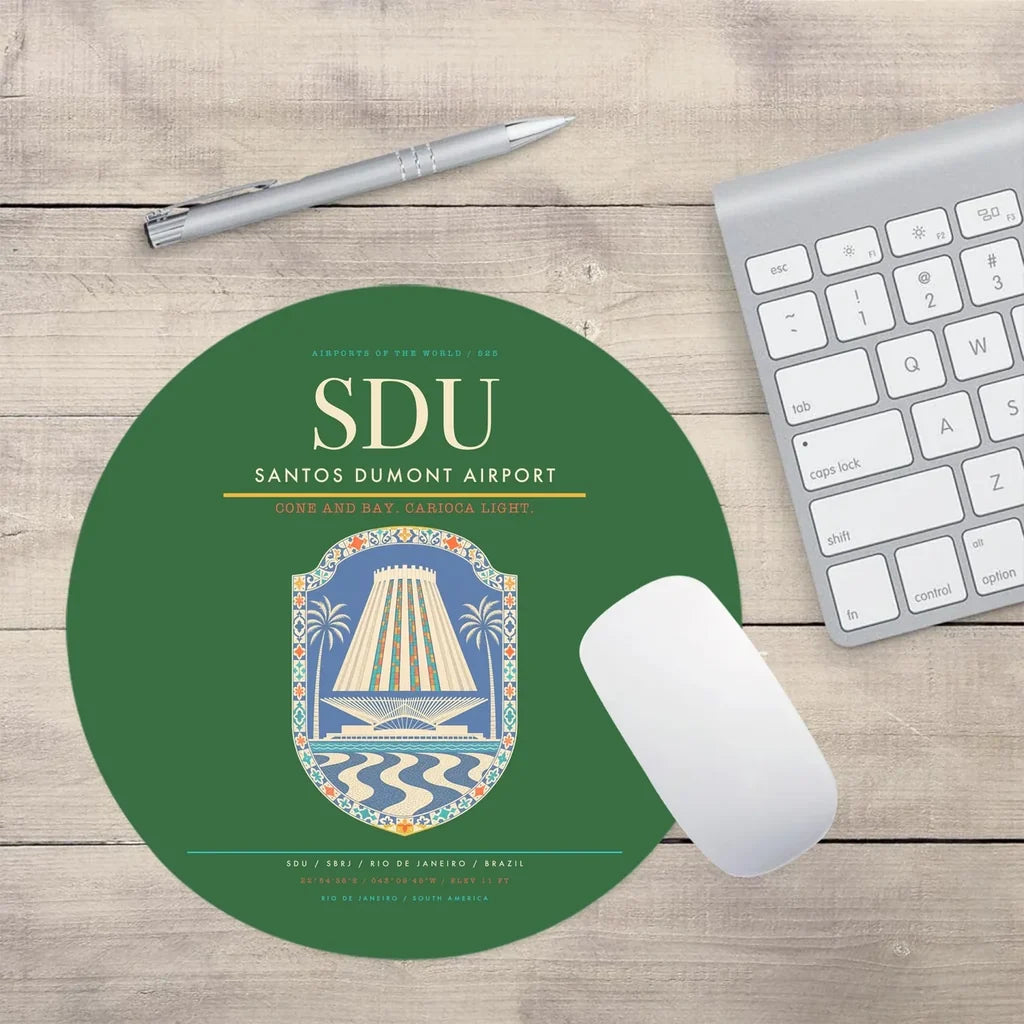 Santos Dumont Airport (SDU) design on green round mouse pad