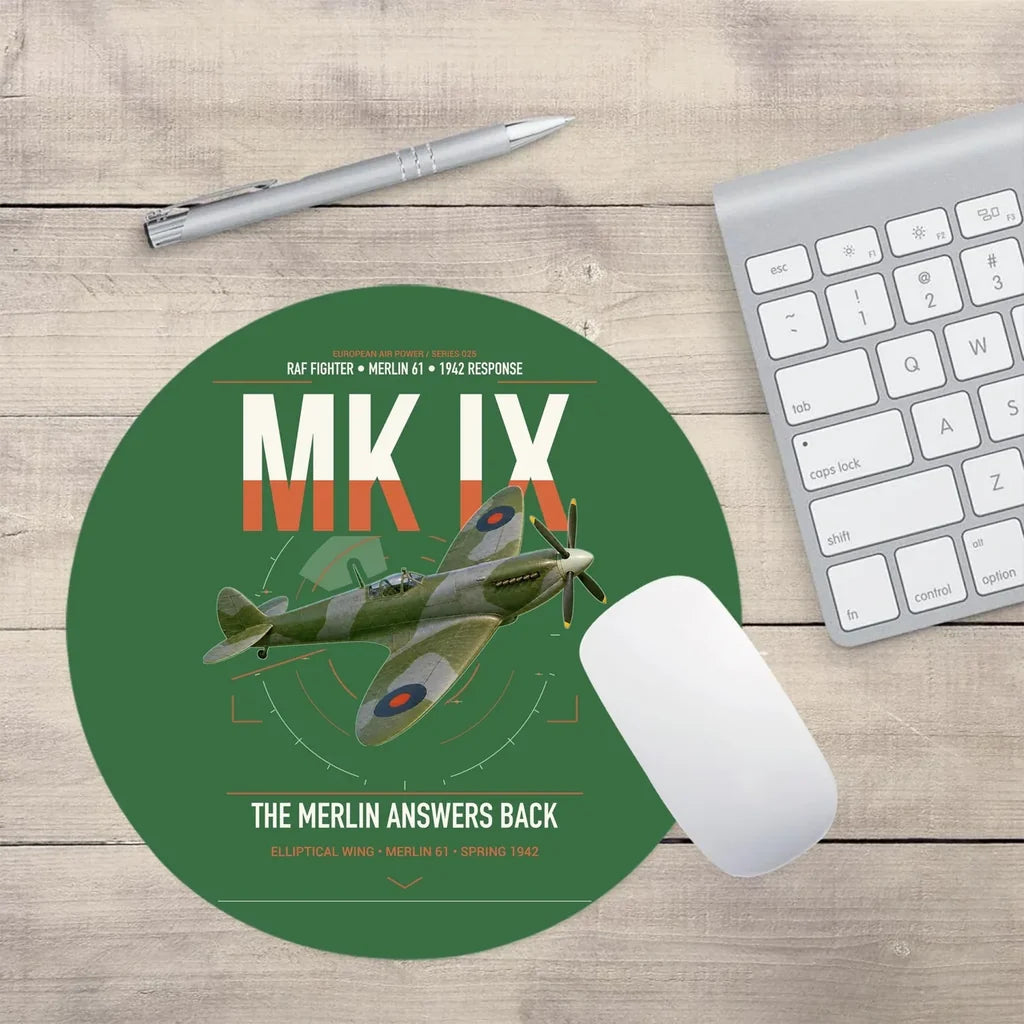 Supermarine Spitfire Mk IX design on green round mouse pad