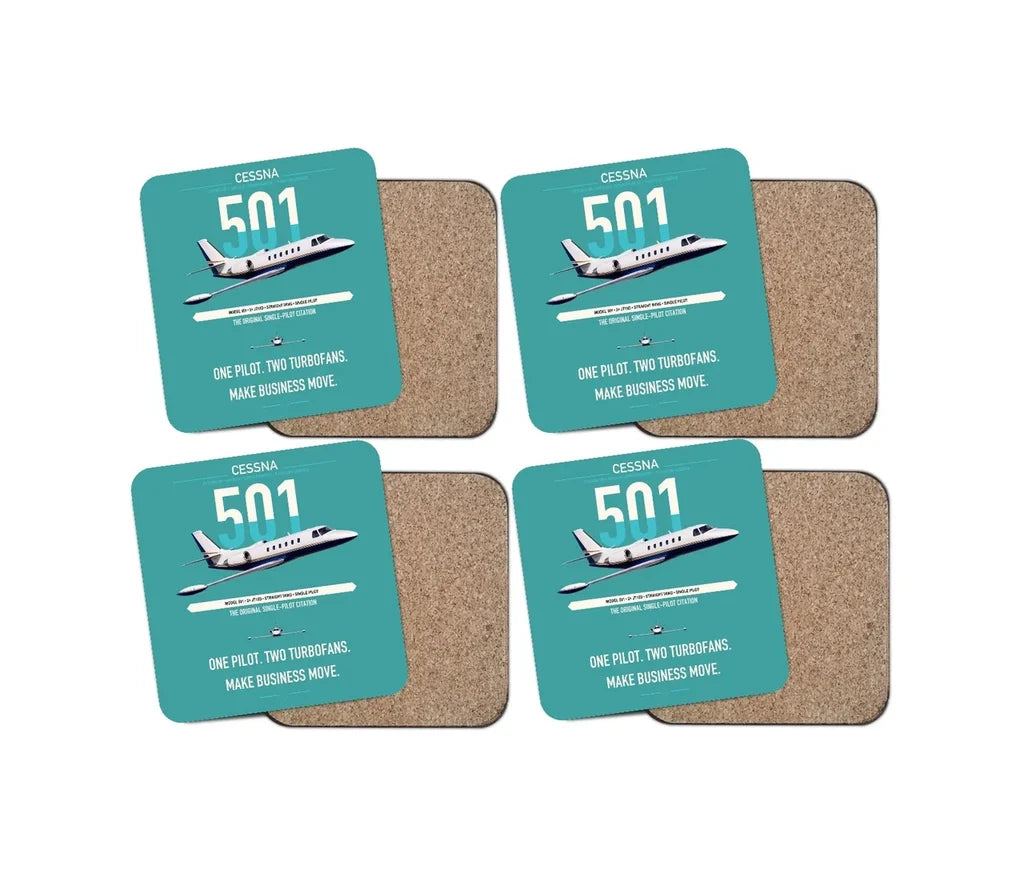 Cessna 501 Citation I SP design on turquoise 4 pieces set coaster