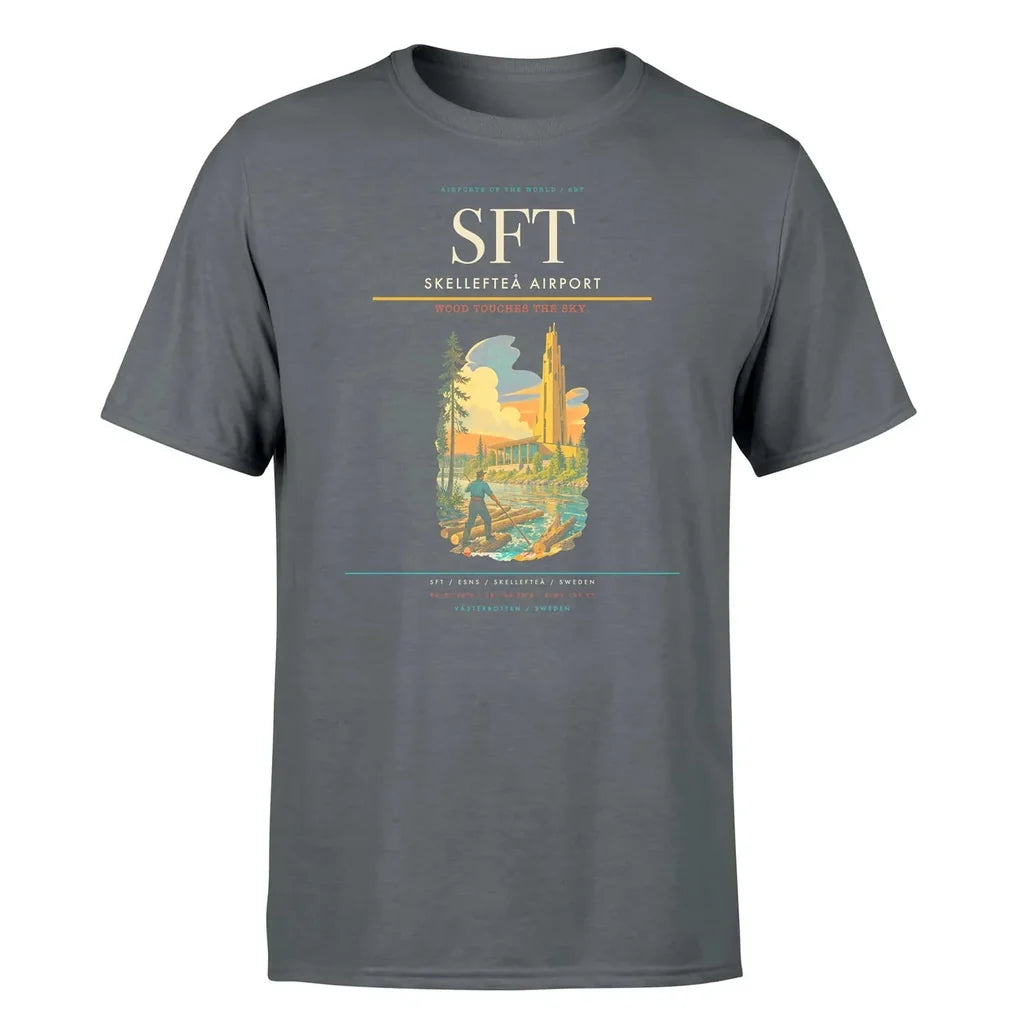 Skellefteå Airport (SFT) T-Shirt single-side front print in Gray | skellefteå-airport-sft-double-side-t-shirt
