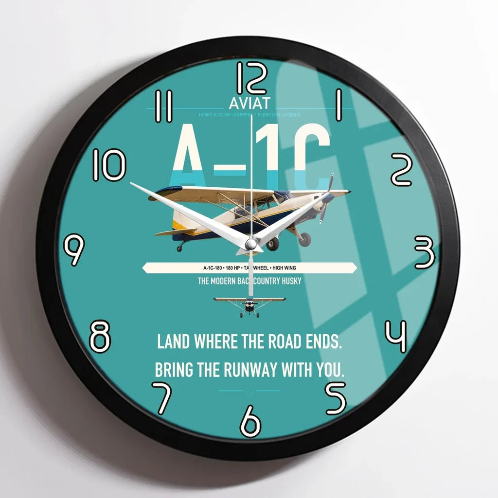 Aviat Husky A-1C-180 design on turquoise framed wall clock