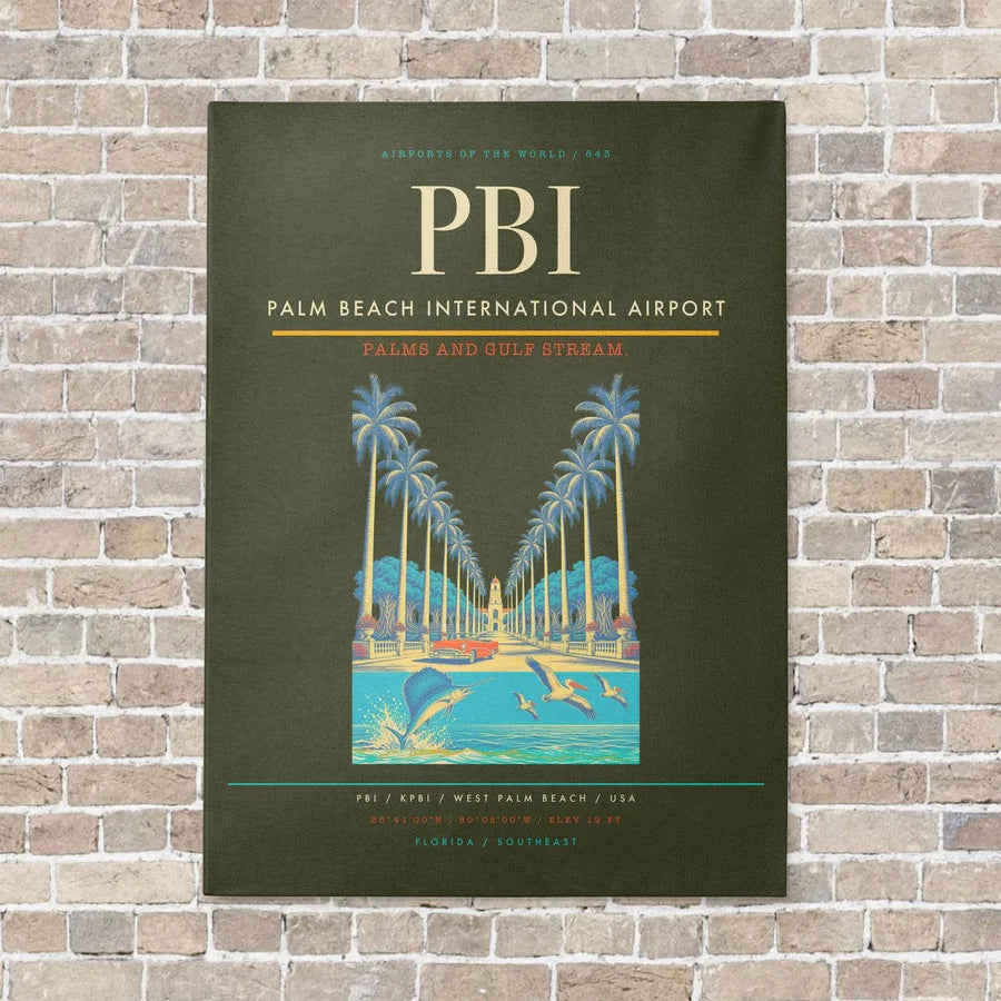 Palm Beach International Airport PBI vertical canvas print - no frame - green army background