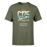 Thumbnail for Cessna 175 Skylark design on green army t-shirt, single-side print