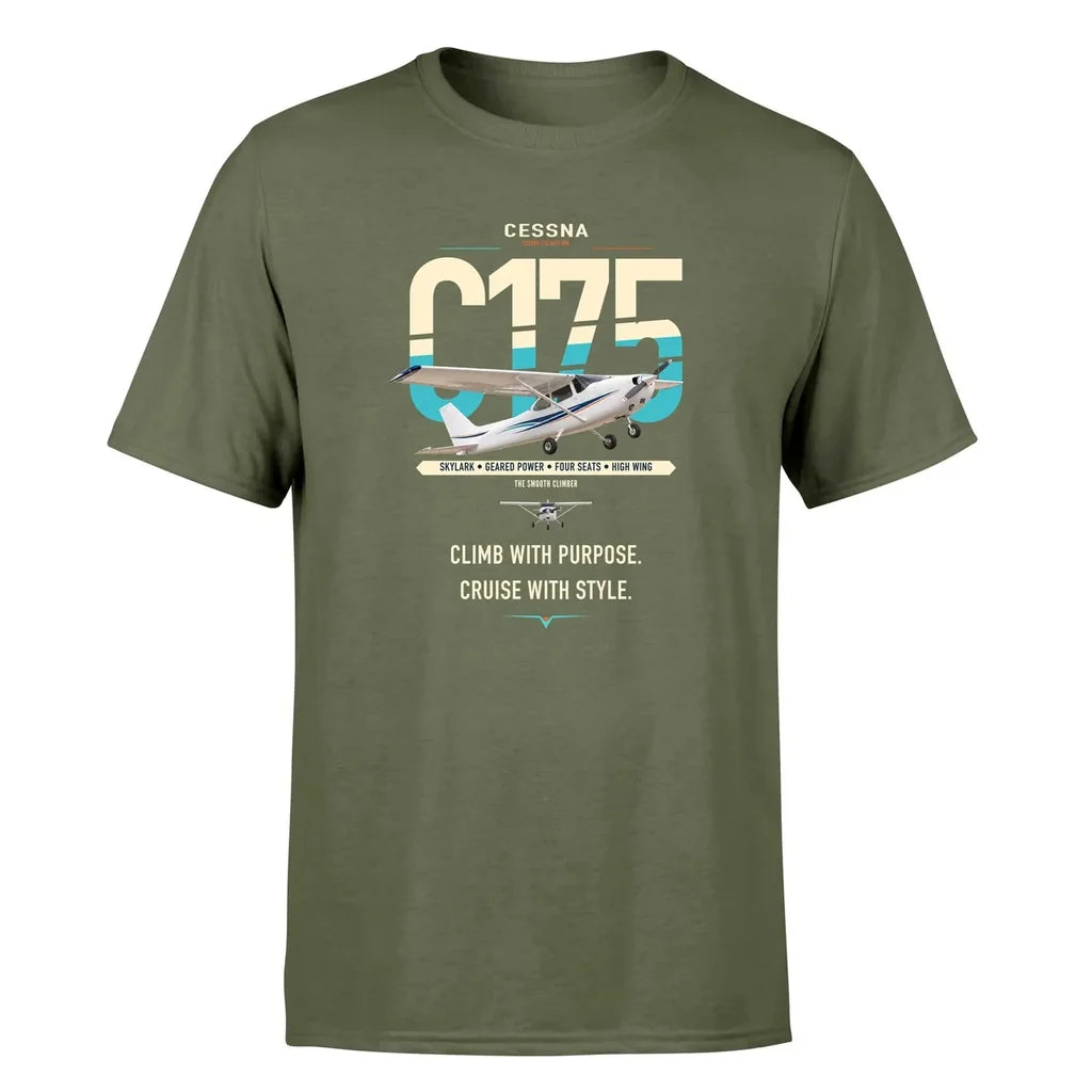 Cessna 175 Skylark design on green army t-shirt, single-side print