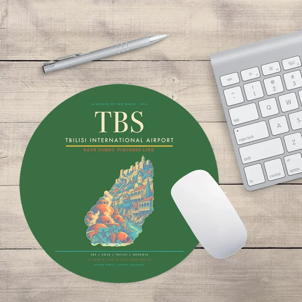 Tbilisi International Airport (TBS) design on green round mouse pad