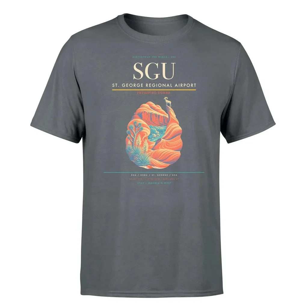St. George Regional Airport (SGU) T-Shirt single-side front print in Gray | st-george-regional-airport-sgu-double-side-t-shirt