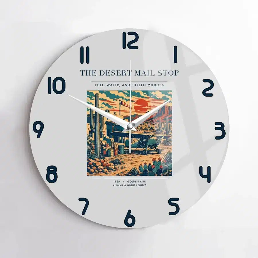 VINTAGE G4151 - The Desert Mail Stop - Designed Wall Clocks design on lightgray no-frame