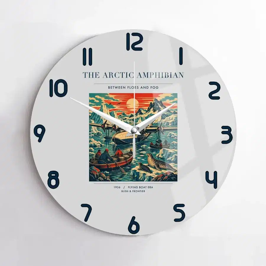 VINTAGE G4076 - The Arctic Amphibian - Designed Wall Clocks design on lightgray no-frame
