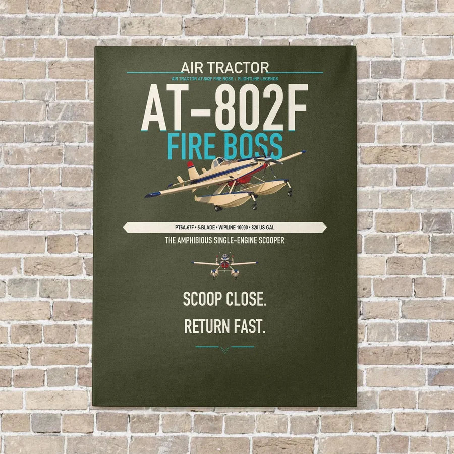 Air Tractor AT-802F Fire Boss vertical canvas print - no frame - green army background