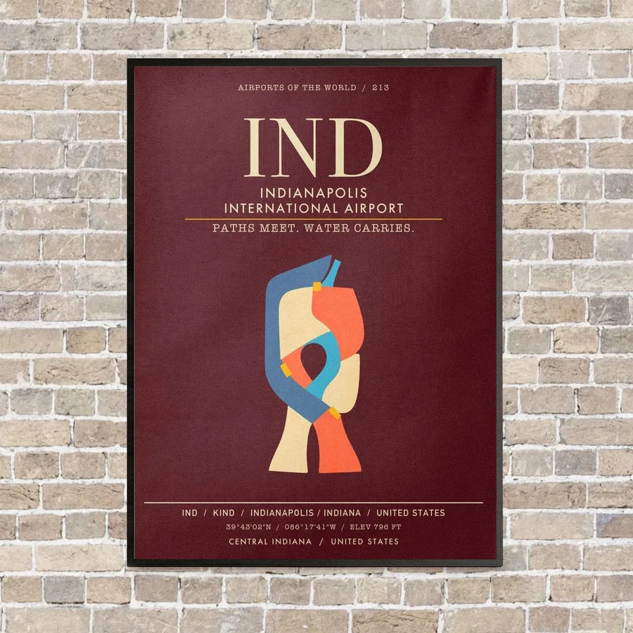 Indianapolis International Airport IND - Canvas Framed - Dark Red