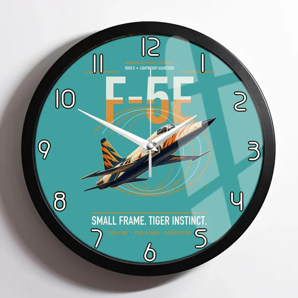 F-5E Tiger II design on turquoise framed wall clock