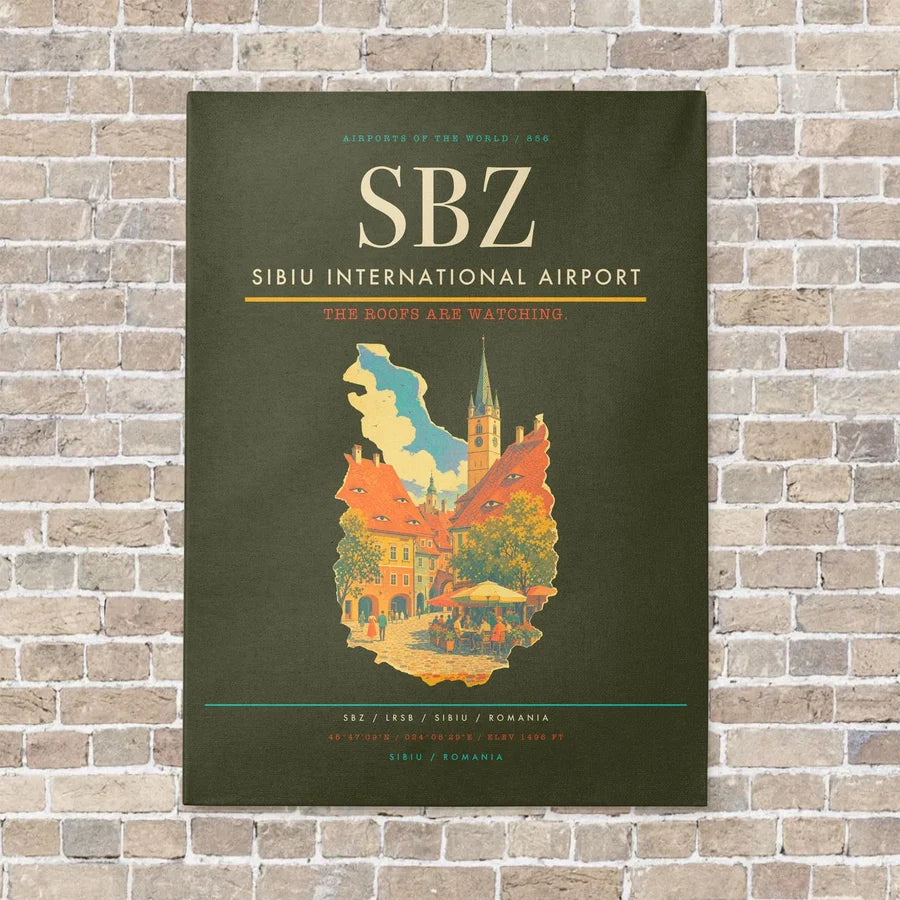 Sibiu International Airport SBZ vertical canvas print - no frame - green army background