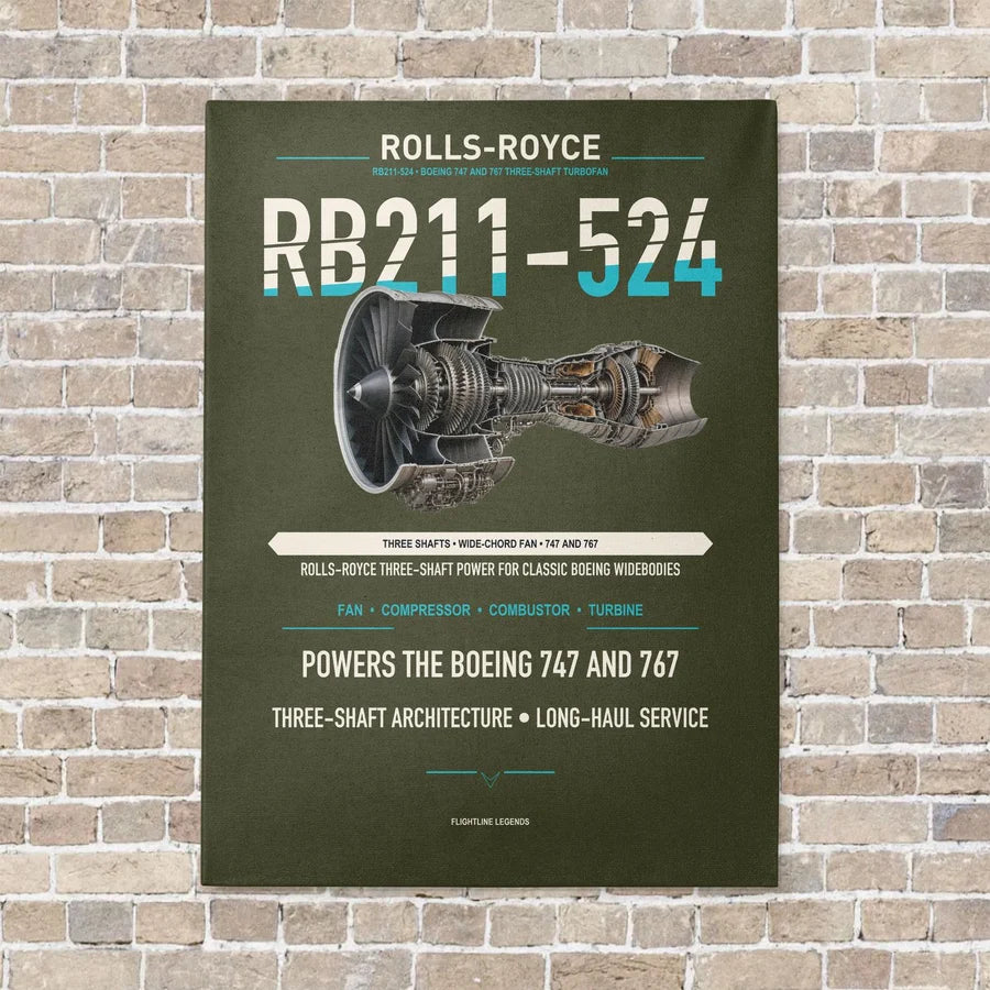 RB211-524 vertical canvas print - no frame - green army background