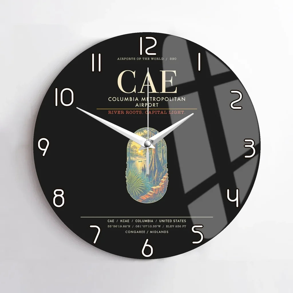 Columbia Metropolitan Airport CAE Wall-Clock No-Frame - Black