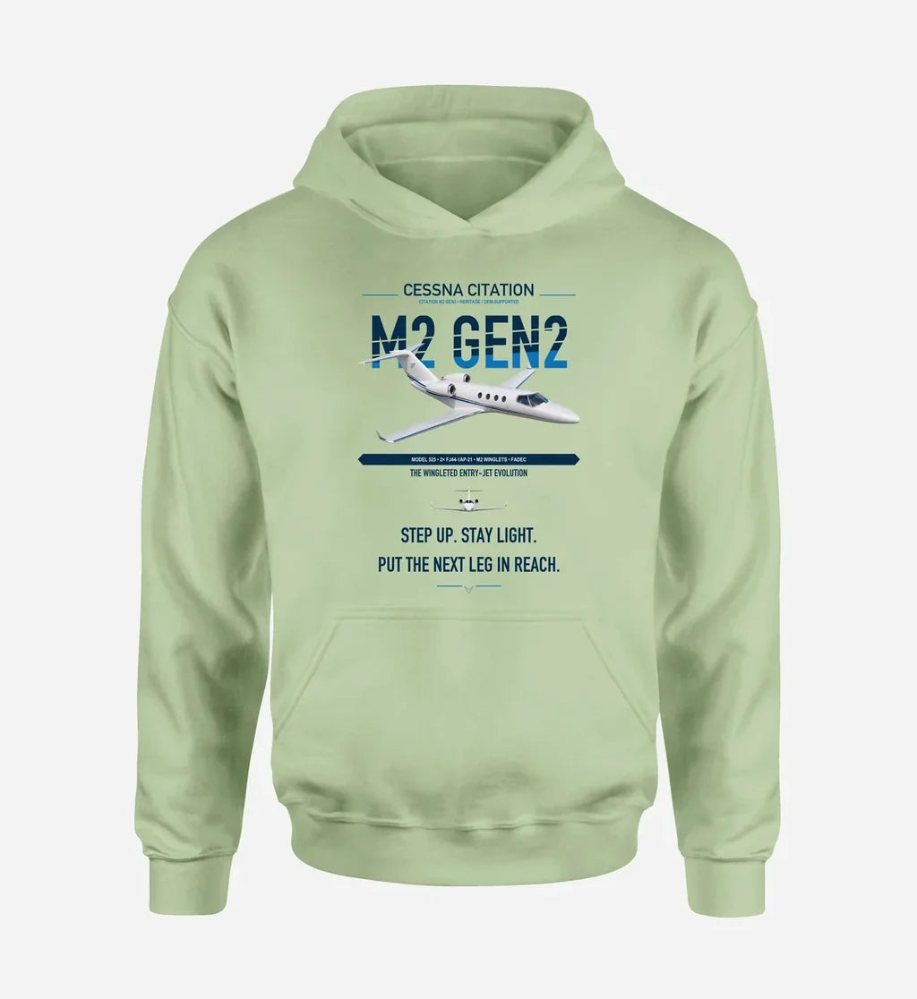 Cessna Citation M2 Gen2 design on light green double-side hoodie, single-side print